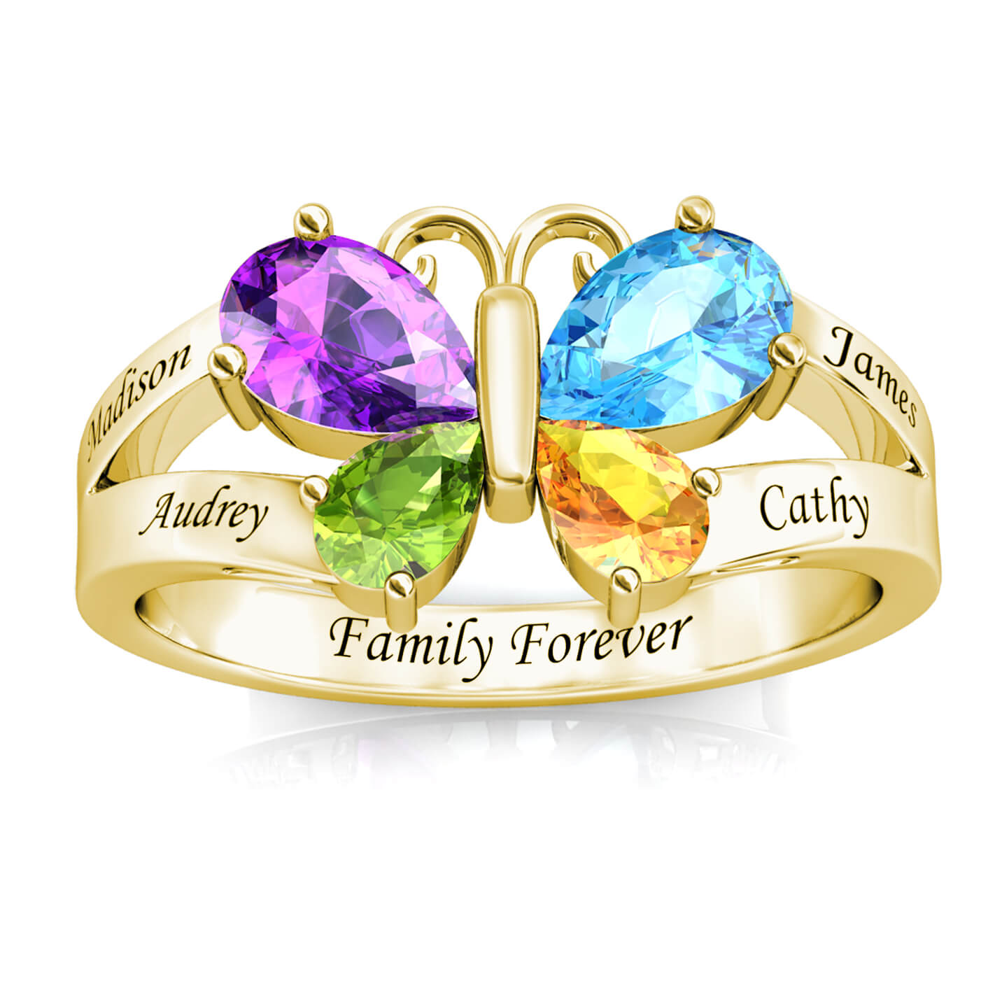 4 Birthstones Butterfly Ring