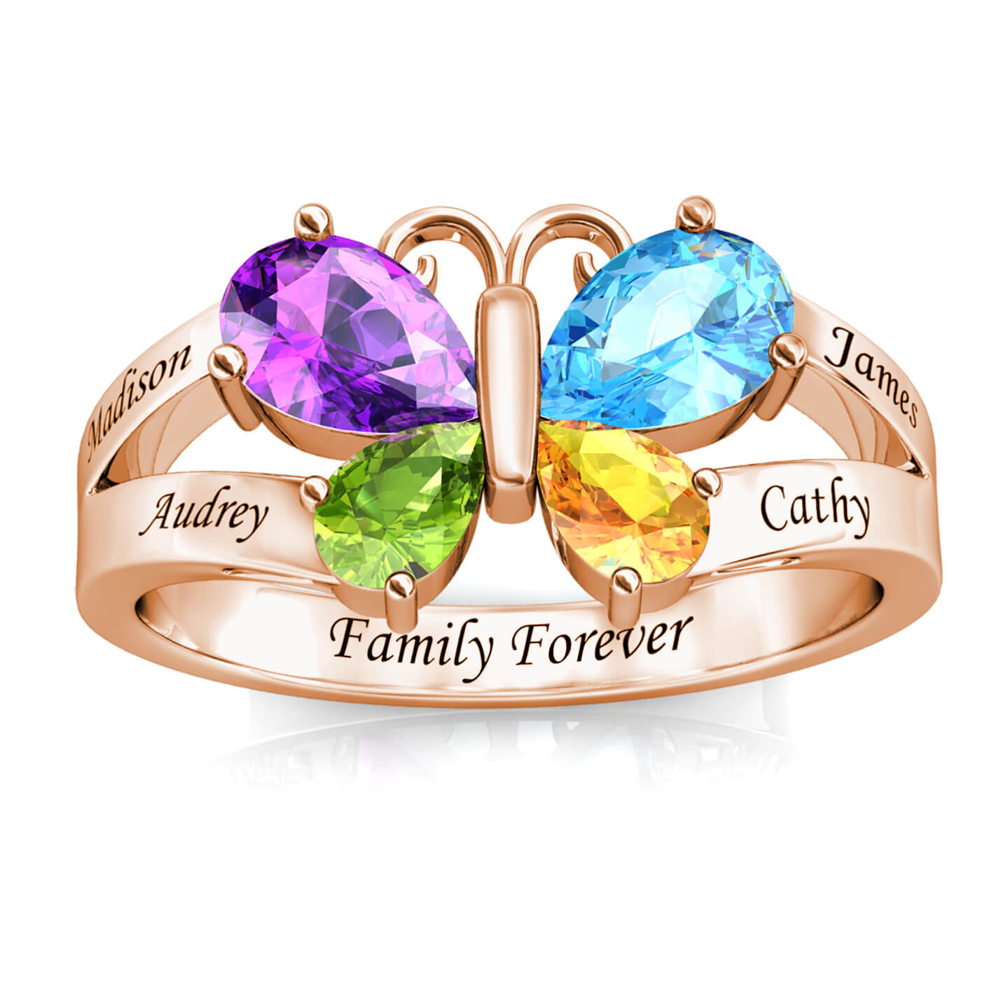 4 Birthstones Butterfly Ring