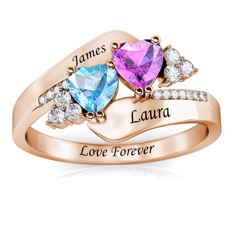 2 Heart Birthstones Ring