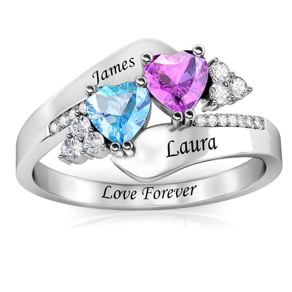 2 Heart Birthstones Ring