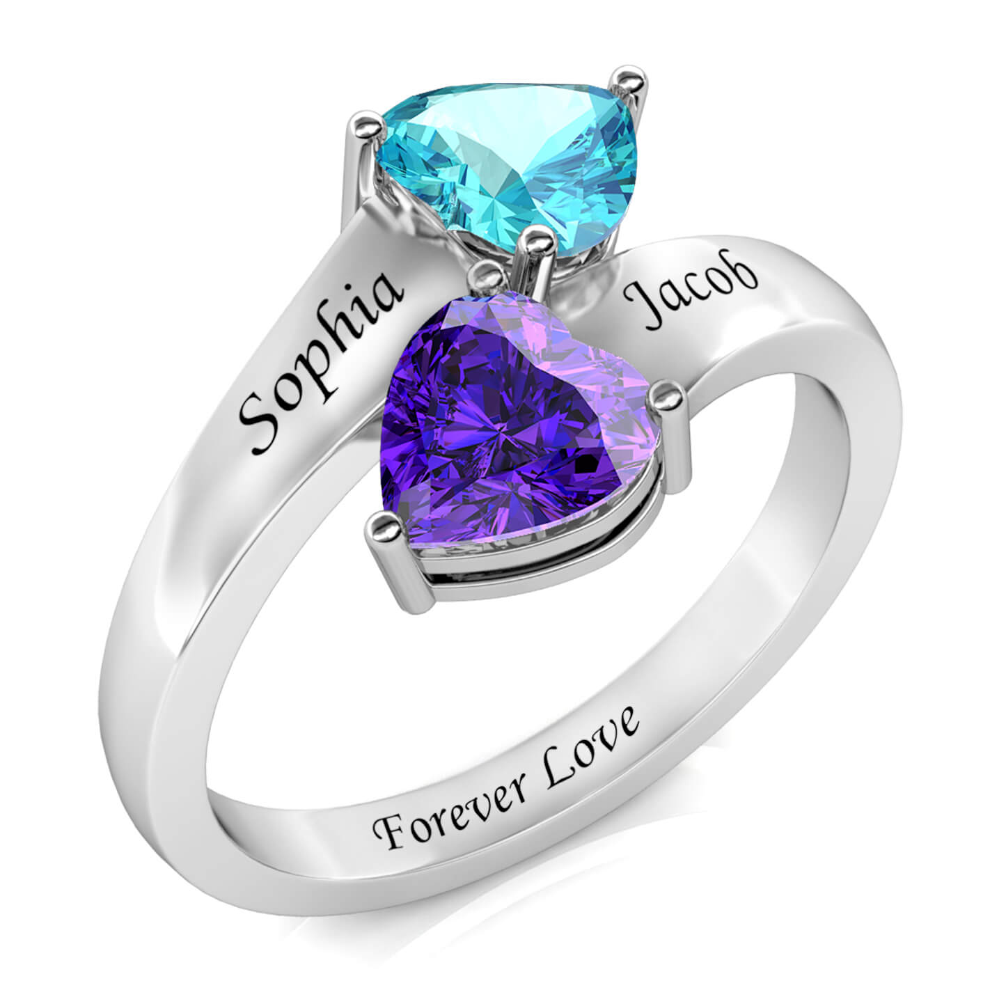 2 Heart Birthstones Ring