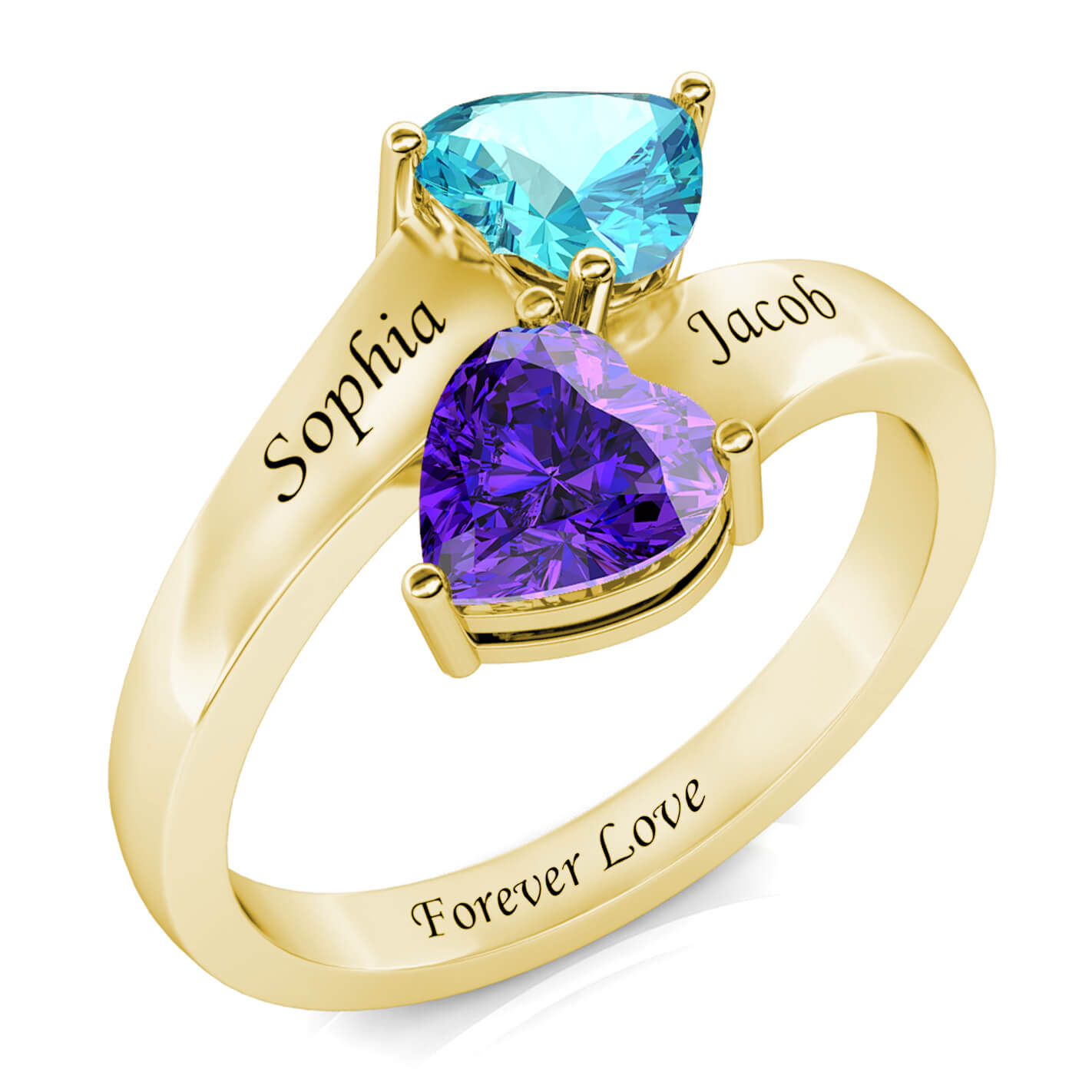 2 Heart Birthstones Ring