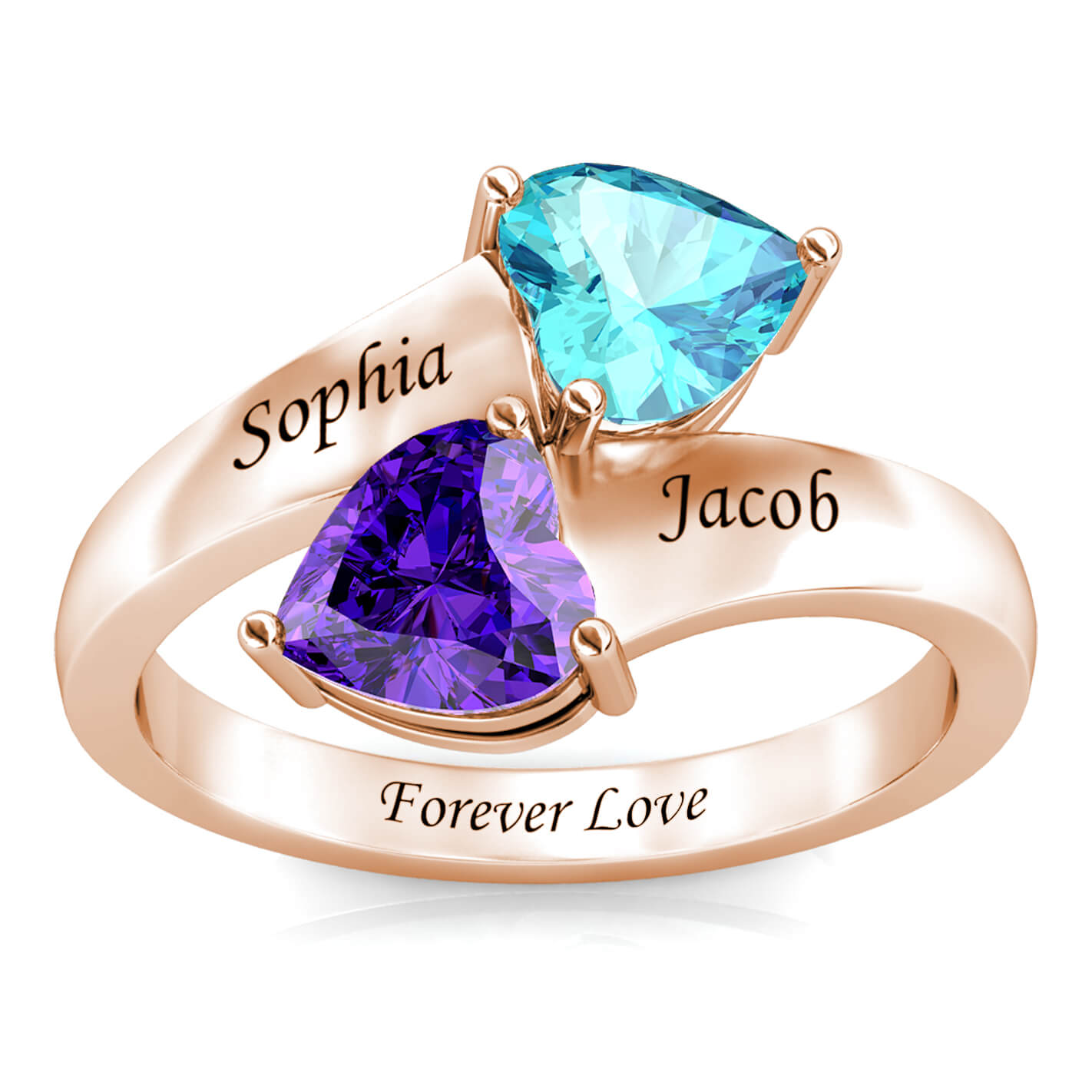 2 Heart Birthstones Ring