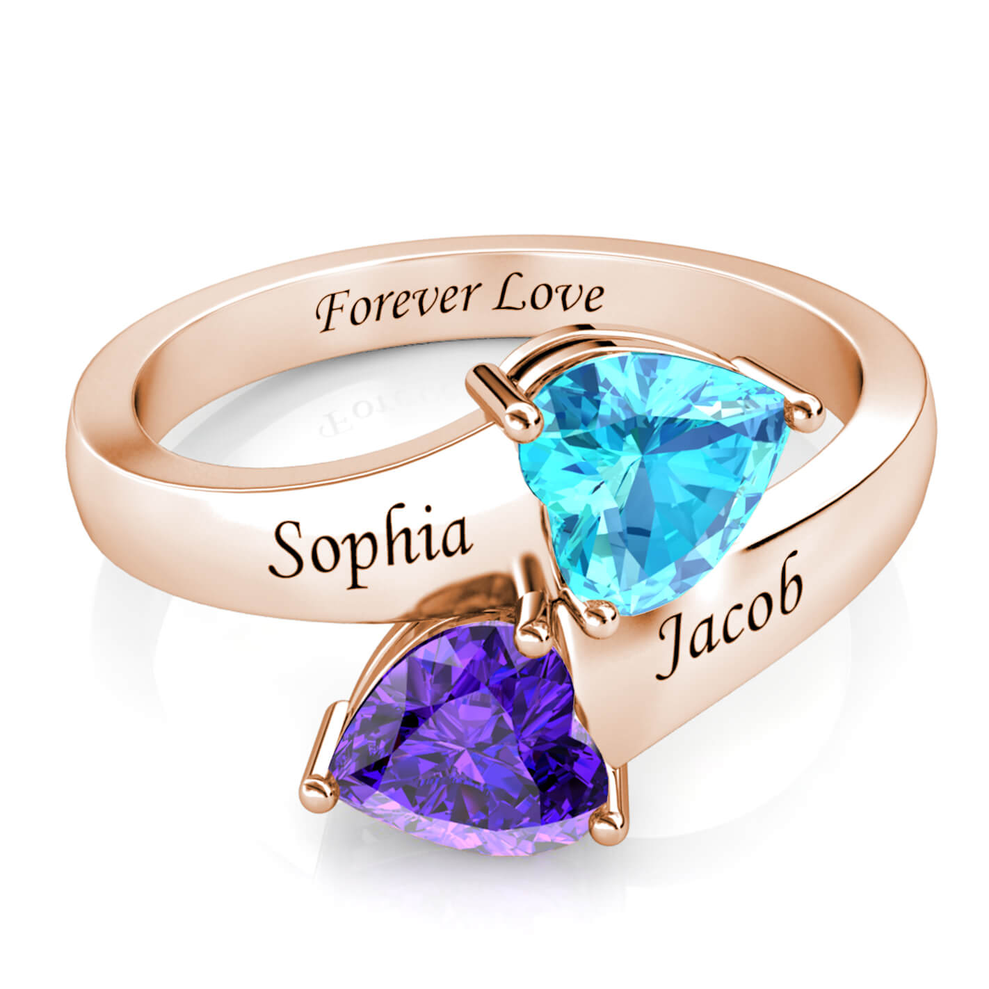 2 Heart Birthstones Ring