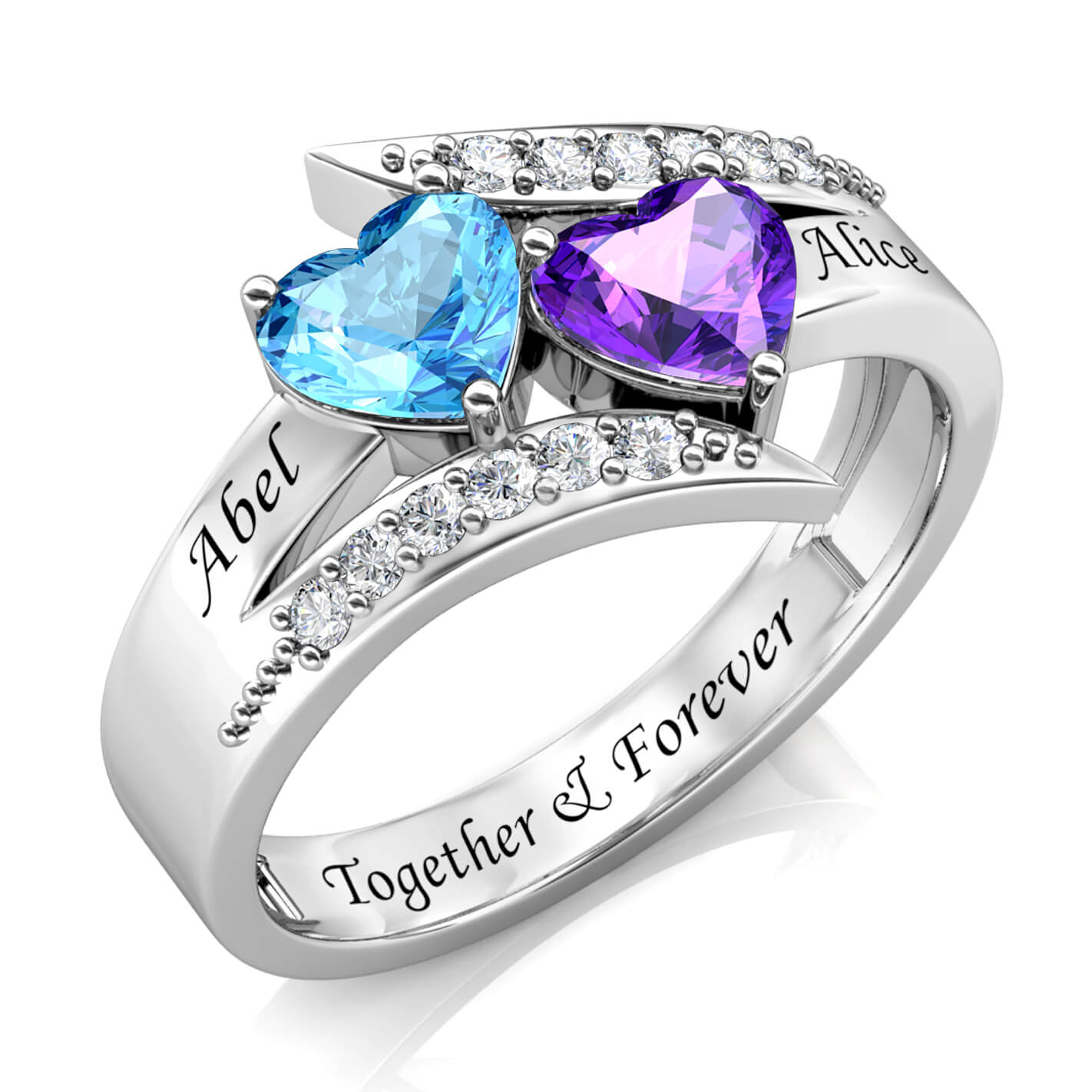 2 Heart Birthstones Ring