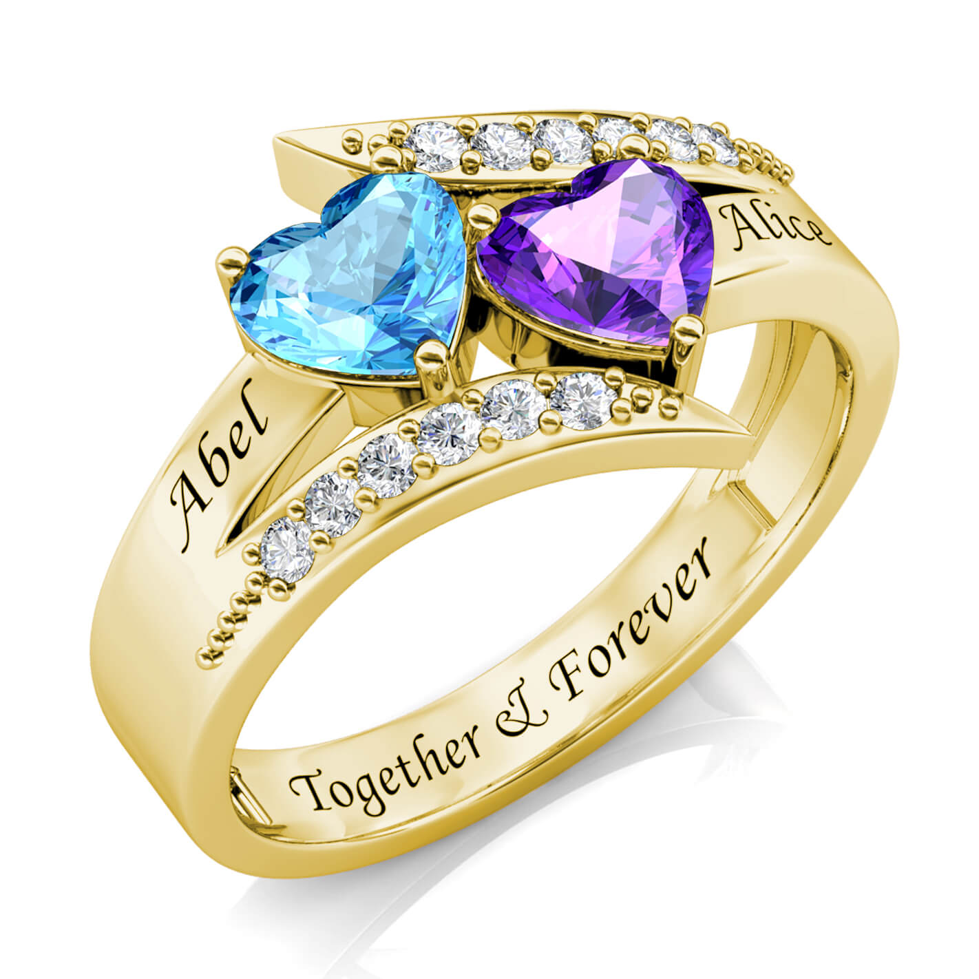 2 Heart Birthstones Ring