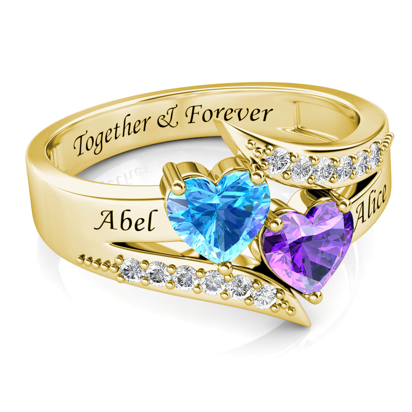 2 Heart Birthstones Ring