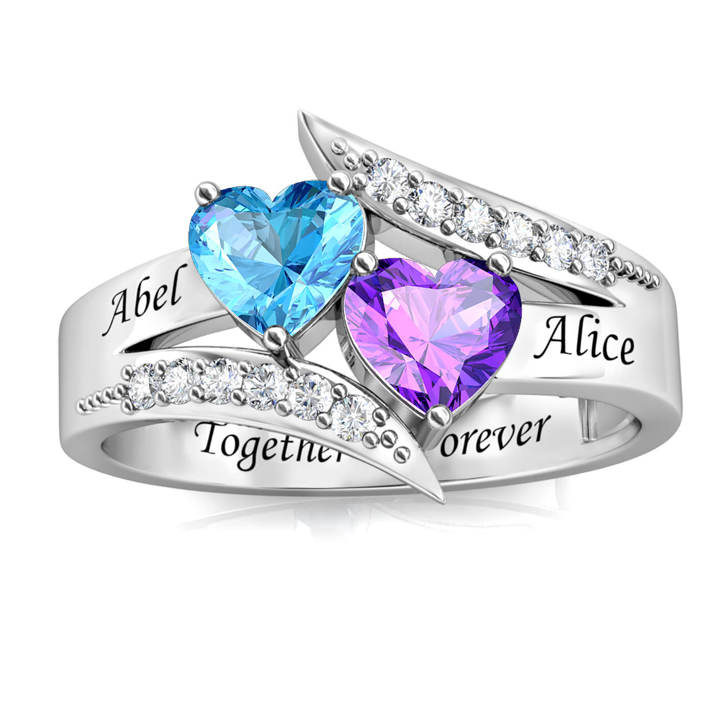 2 Heart Birthstones Ring