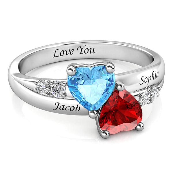 2 Heart Birthstones Ring