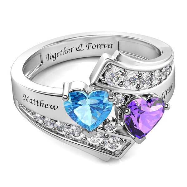 2 Heart Birthstones Ring